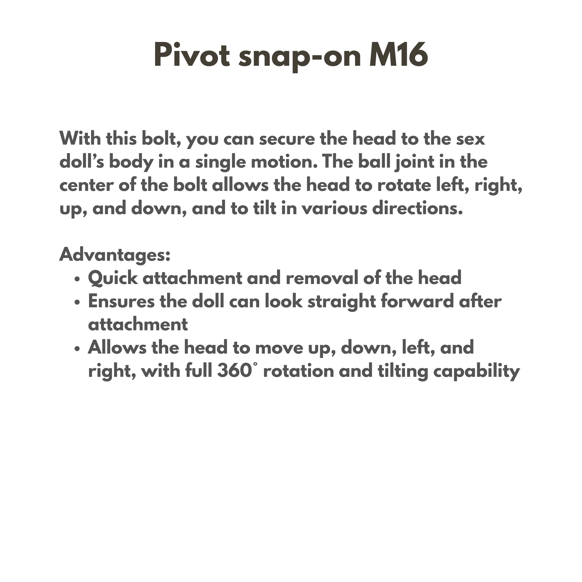 Text description of Pivot snap-on M16 feature with advantages on a white background