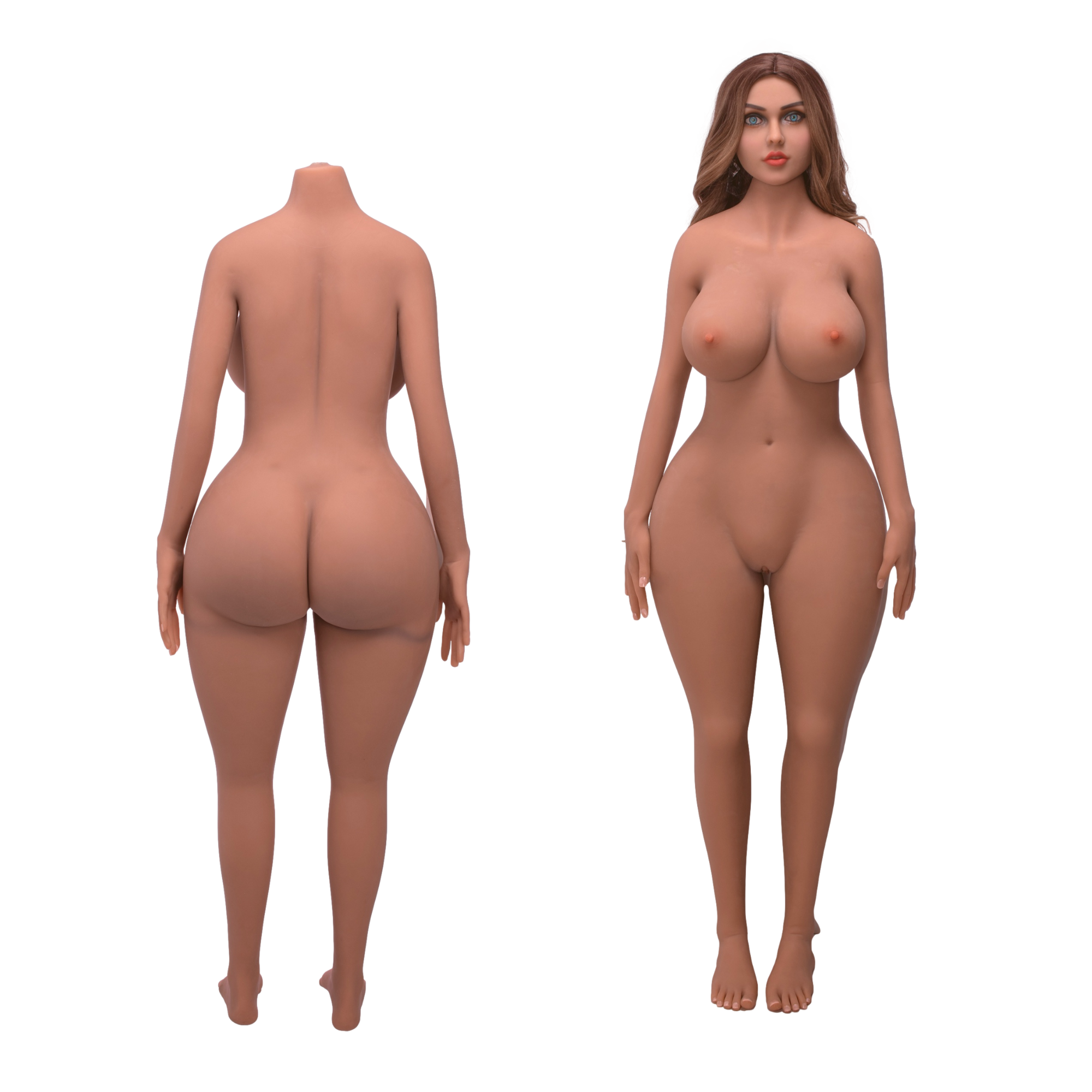 Brazilian sex doll on white back ground front and back