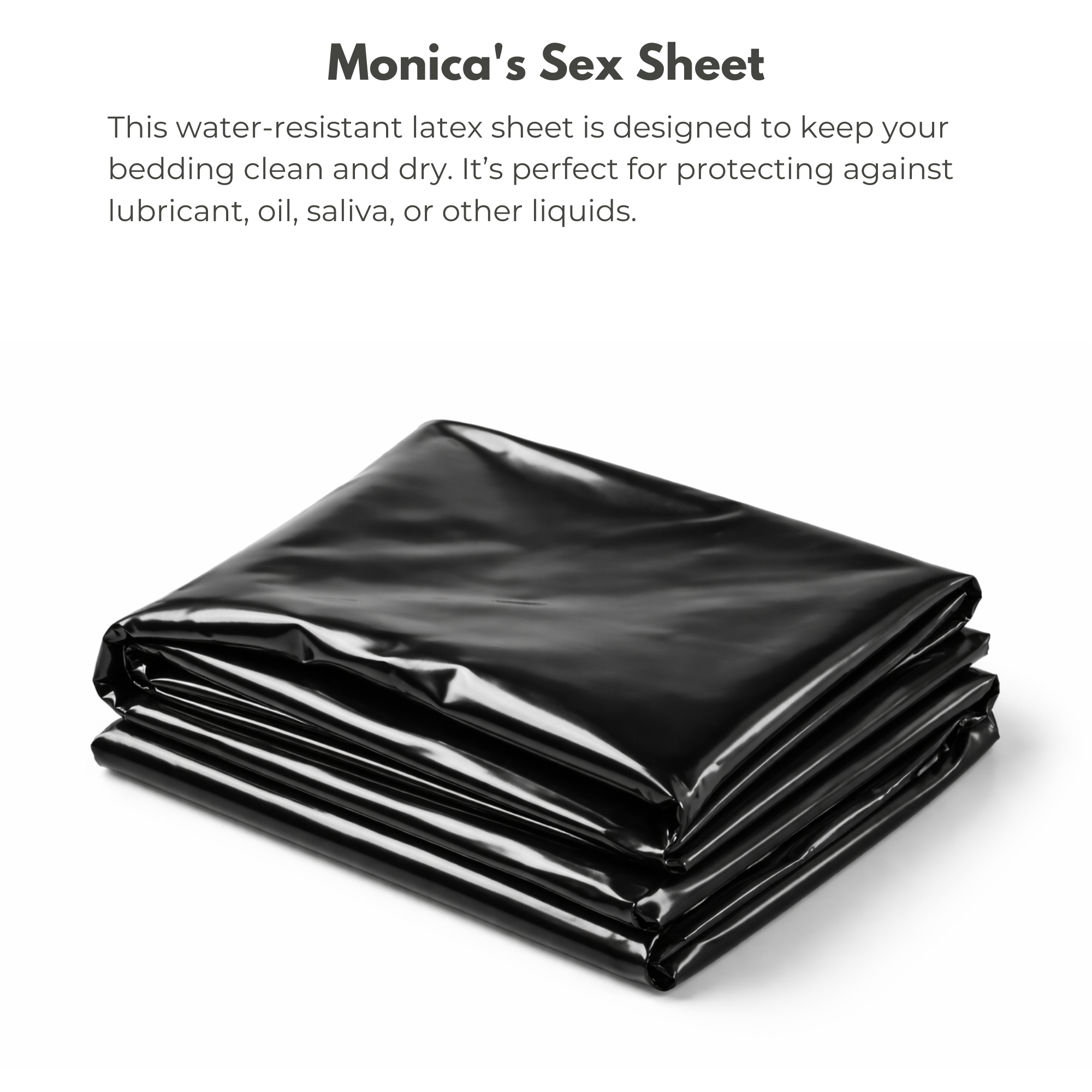 Black water-resistant latex sheet on a white background with text describing its use.