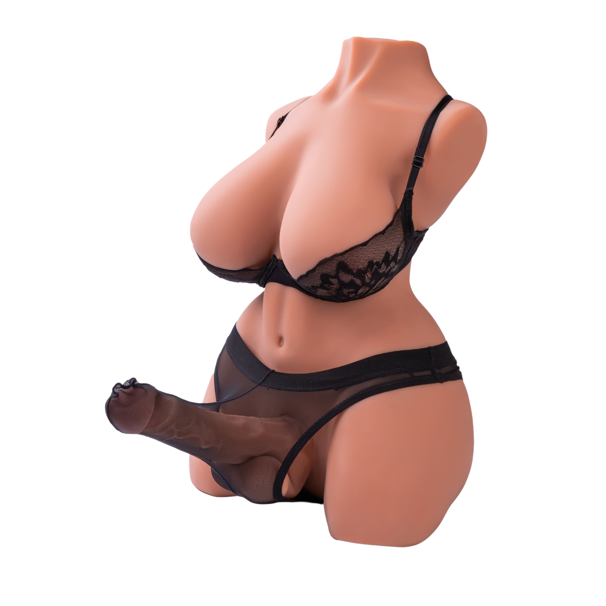 shemale torso sex doll on white background with lingerie