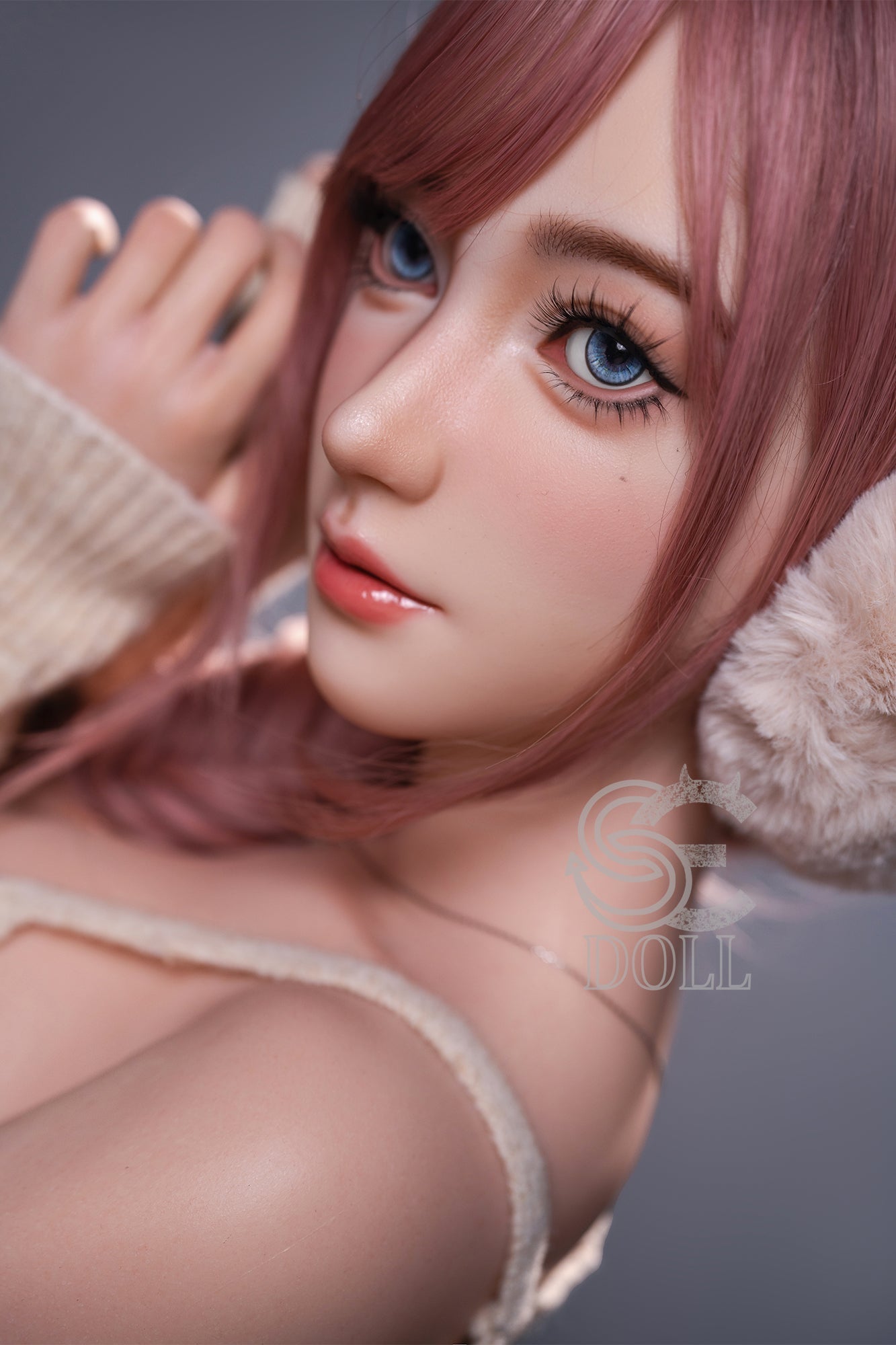 SEDOLL Yuuka face close up blue eyes pink hair silicone sexdoll