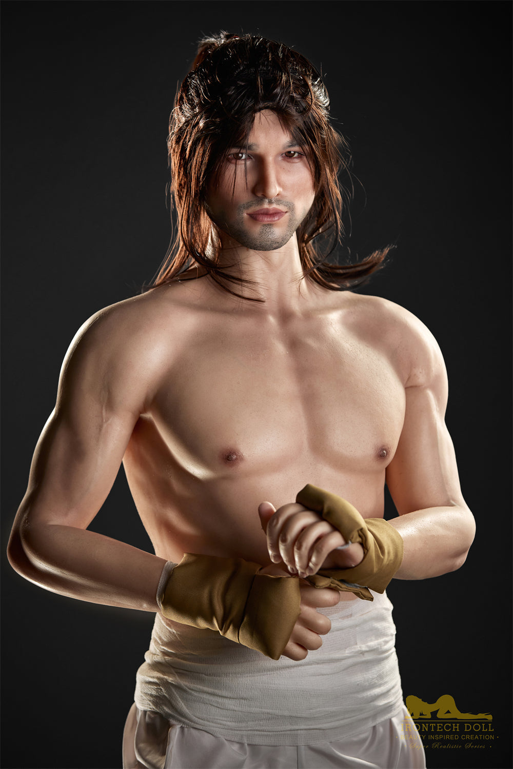 male silicone sex doll kevin by irontech doll naked upperbody focus hand wraps