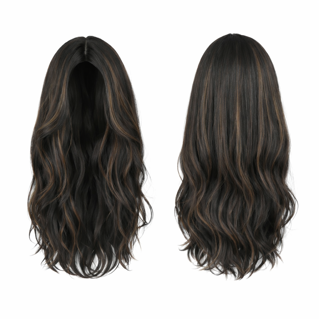 black hair sexdoll wig on white background