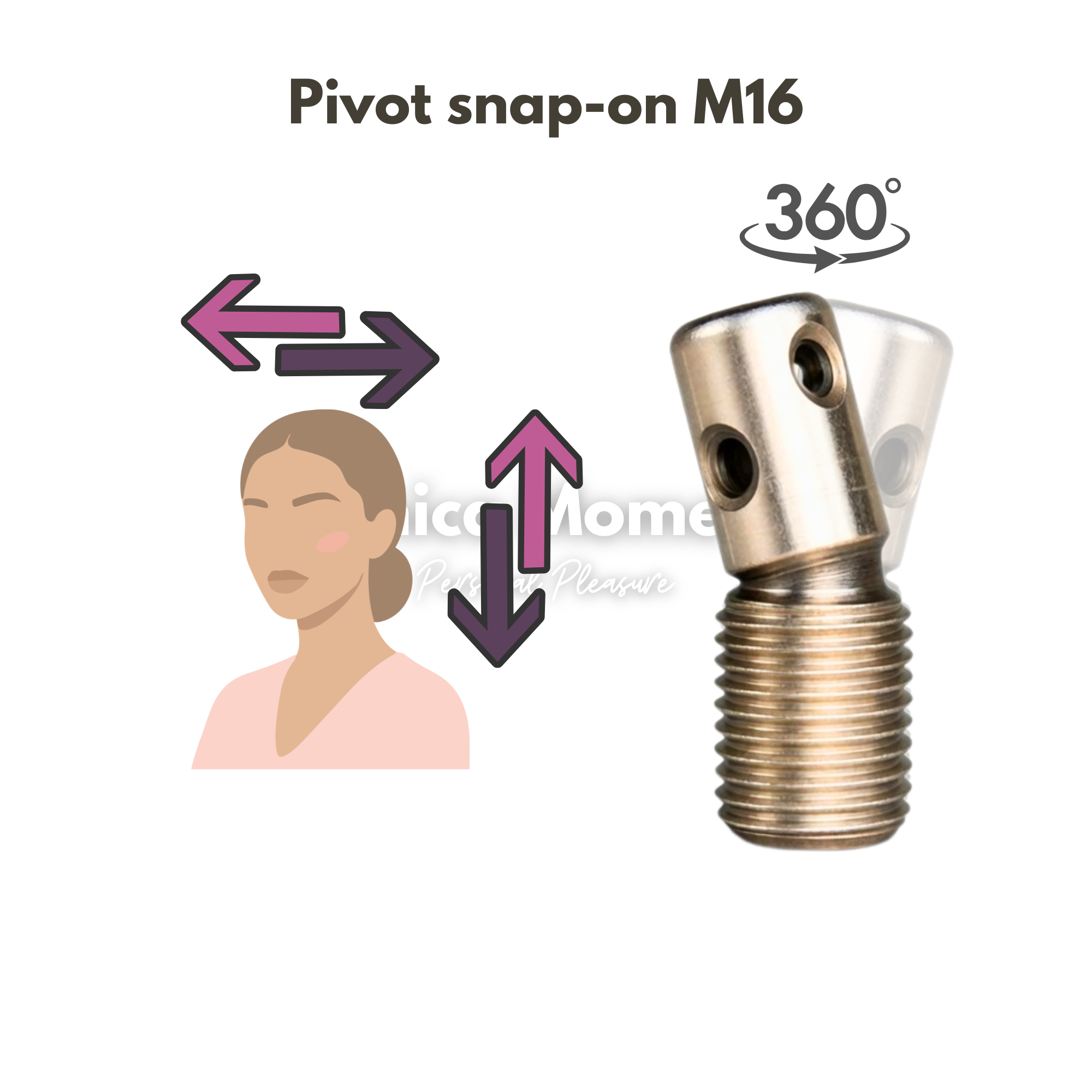 Pivot snap-on M16 component with a woman icon and arrows indicating movement on a white background.